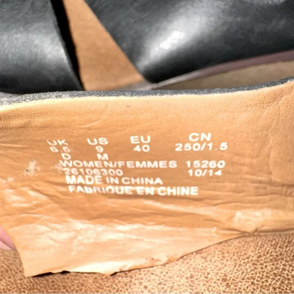 EUC Women’s Clarks Leather & Cork Slingback Wedges size 9 Black *please read*